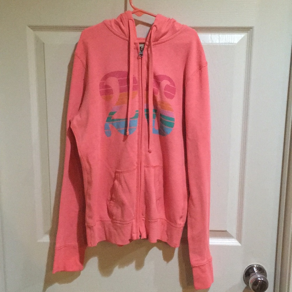 coral pink zip up sweater